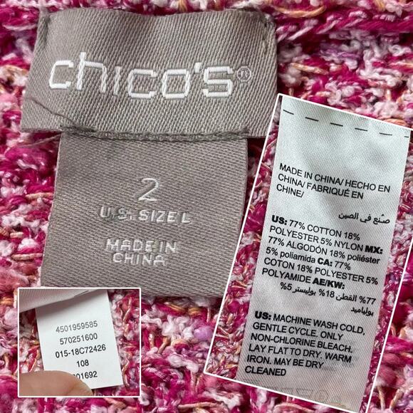 Textured Tweed Cardigan Chicos 2 (L/12) Fringed Blazer Jacket Elle Woods Pink - Picture 4 of 12